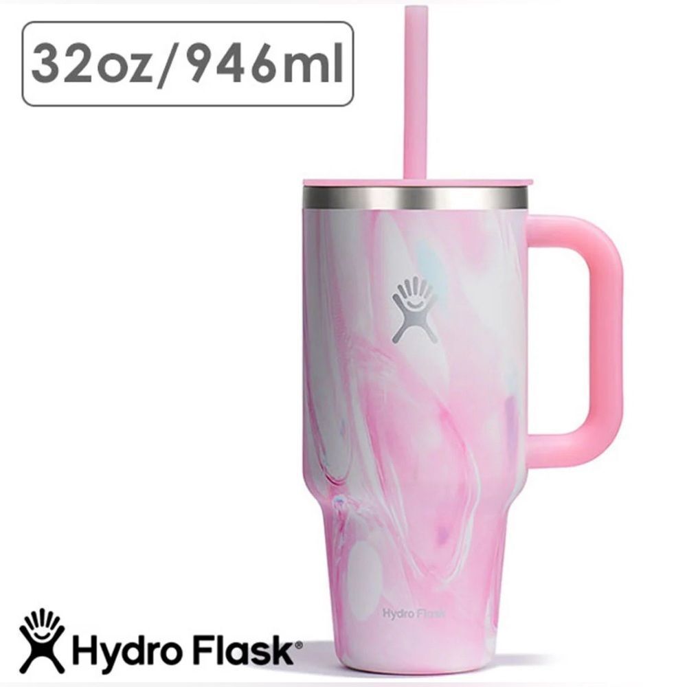 Hydro Flask Pink Marble 32oz Handle Tumbler with Straw